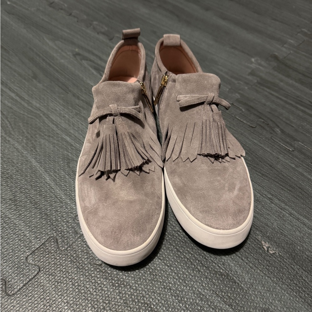 Kate Spade Gray Suede Loafers with Fringe Detail